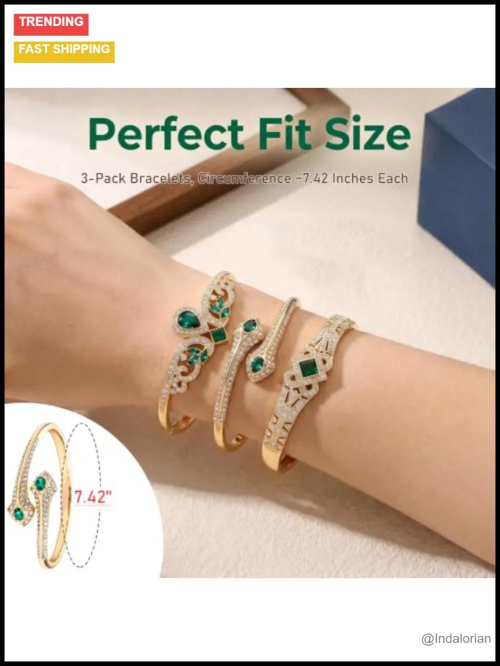 3 Pack 18K Gold Plated Bangle Bracelet Set Stackable Jewelry for Women